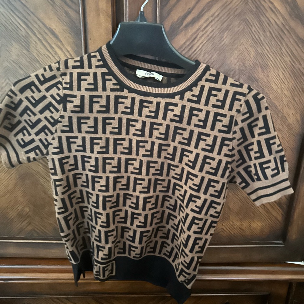 Fendi Brown and Black Crew Neck Sweater